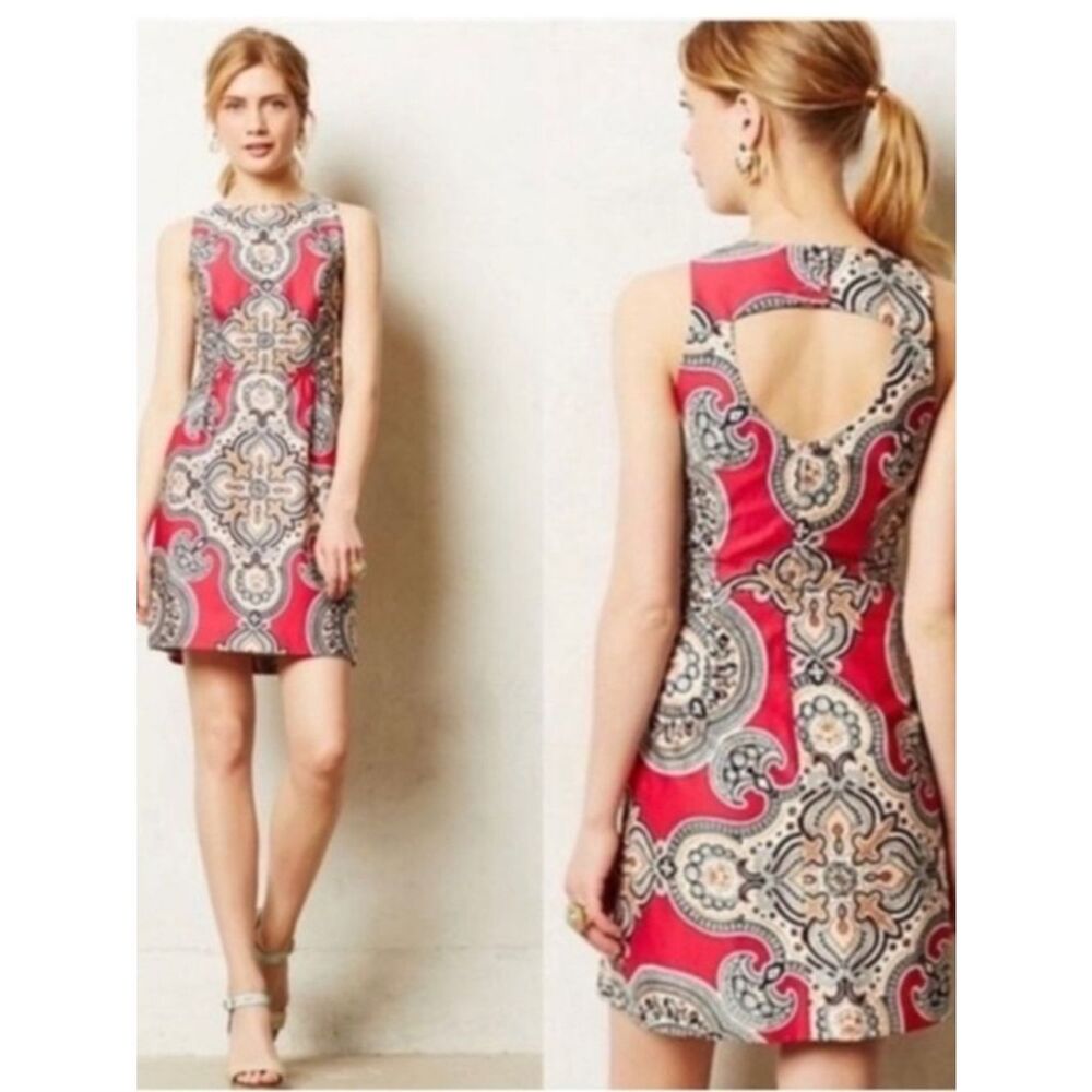 Anthropologie Moulinette Soeurs Dress Size 6 Pink Paisley Cut Out Dress